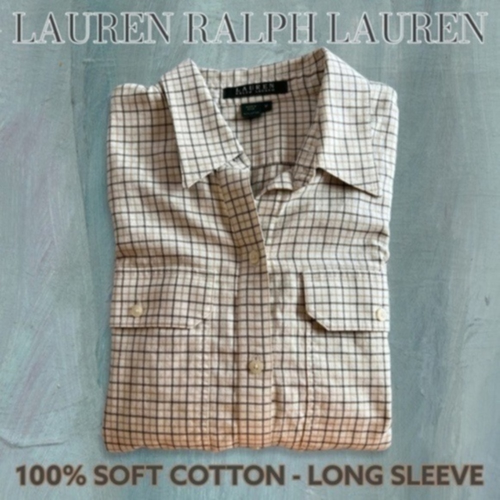 RALPH LAUREN Long Sleeve Plaid Button Down 100% Cotton Shirt-Like New/Md